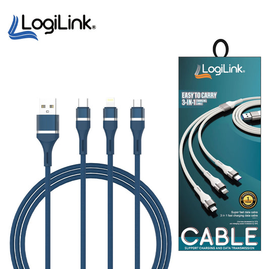 LOGILINK 3IN1 USB TO MICRO/TYPE C/IPHONE NYLON DAT