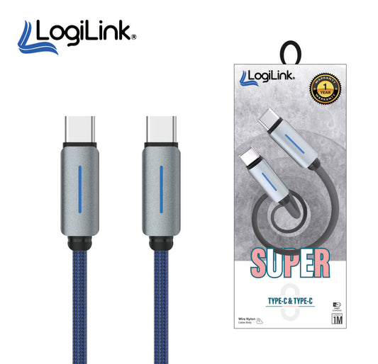 LOGILINK TYPE C TO TYPE C NYLON FAST CHARGING DATA